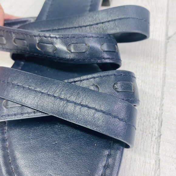 Coach Woman ARIANA Blue Leather Open Toe Low Block Heel Slide Sandals Sz 8.5 B - Picture 14 of 16